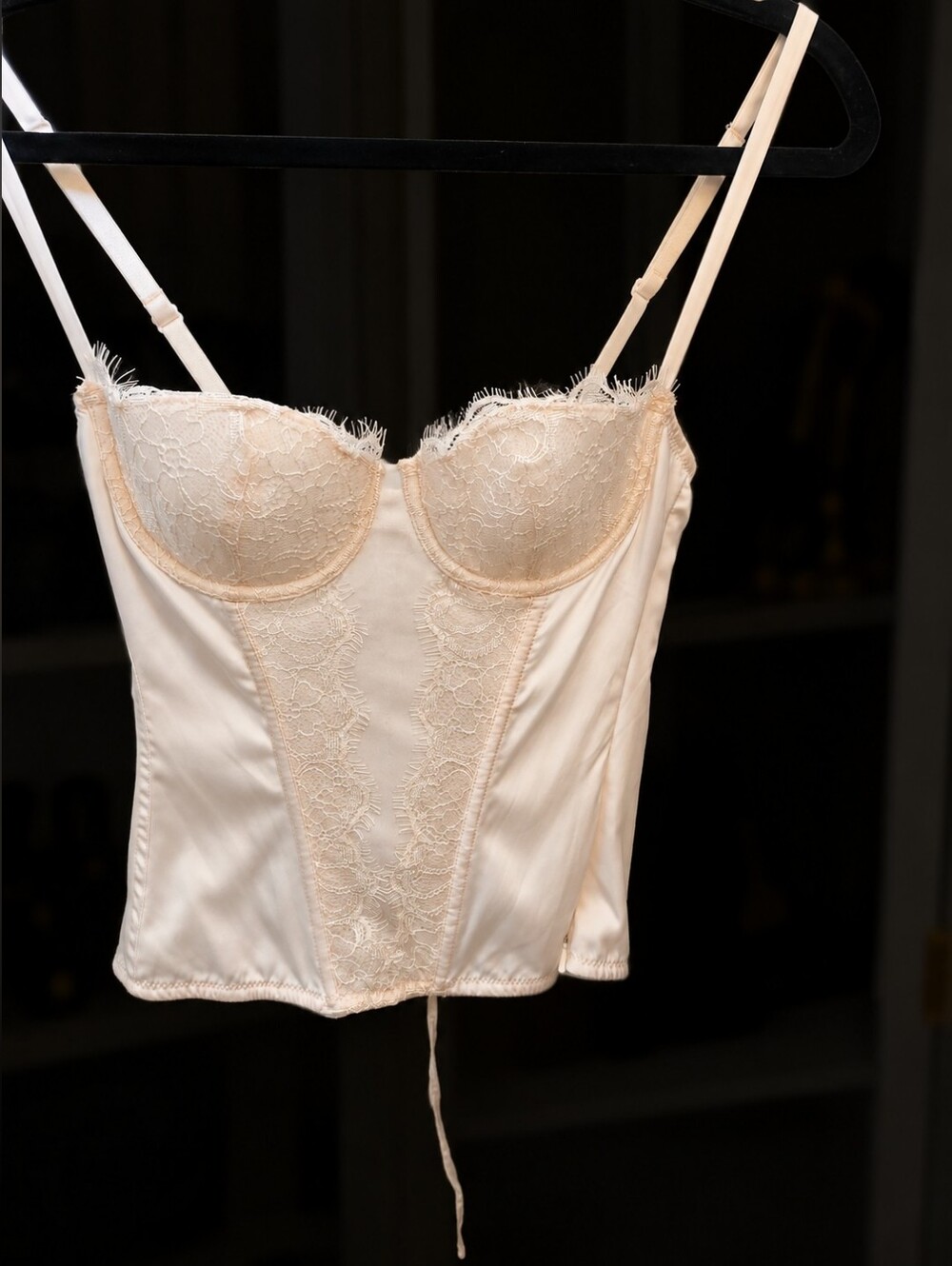 Vintage La SENZA Silk Texture Cream/light Pink  Lace-Trimmed Corset